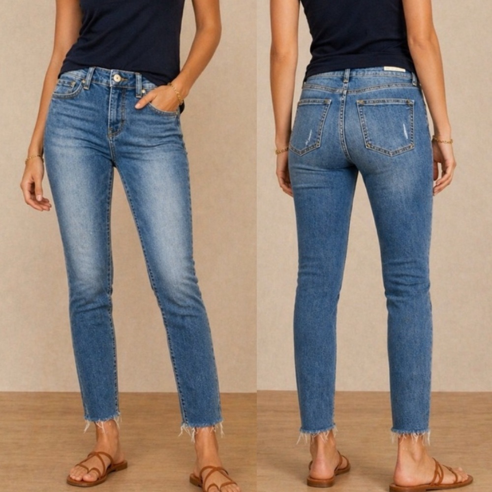 Anthropologie Pilcro and the Letterpress Mid Blue “STET” Ankle Slim Jeans